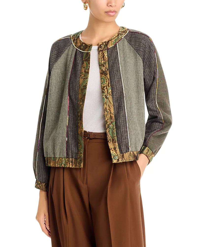 Johnny Was Frita Mixed Media Bomber Jacket