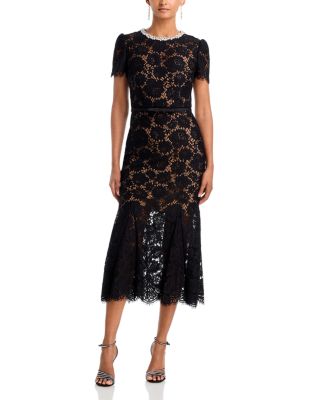 Sequin Lace Embellished Round Neck Midi Dress
