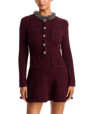 Embellished Textured Knit Mini Dress