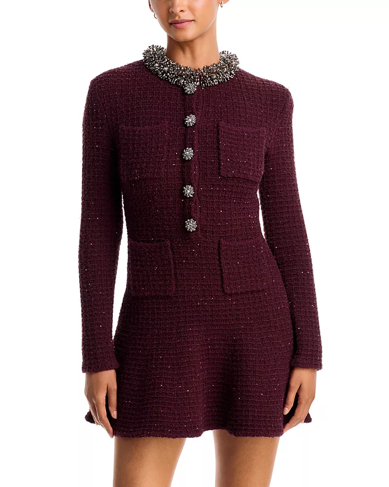 Self-Portrait Embellished Textured Knit Mini Dress
