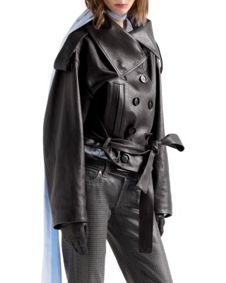 Leather High Collar Double Breasted Jacket 