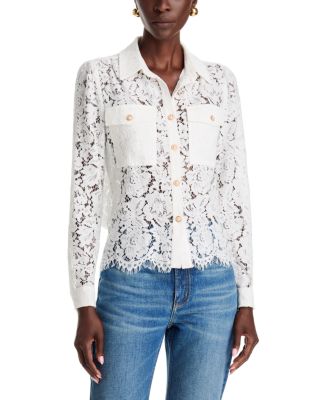Dolce Cabo Lace Faux Pearl Button Front Top In White