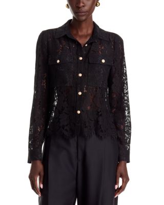 Dolce Cabo Lace Faux Pearl Button Front Top In Black