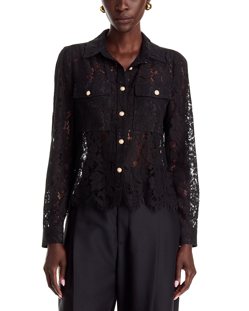 Dolce Cabo Lace Faux Pearl Button Front Top In Black