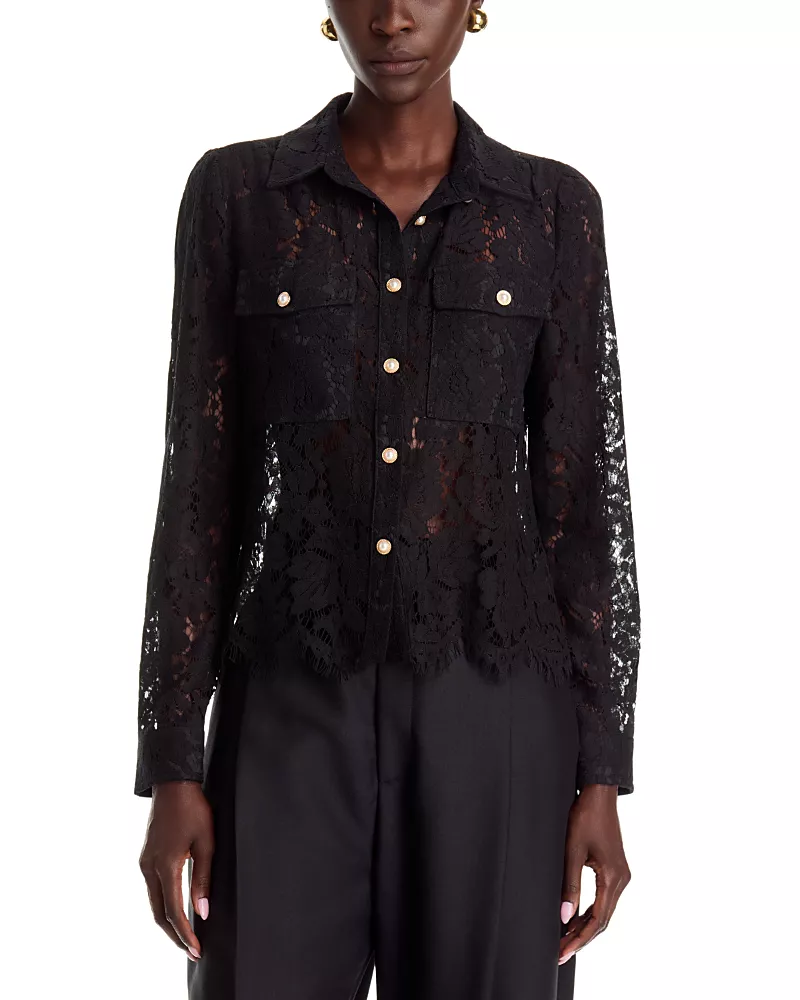 Dolce Cabo Lace Faux Pearl Button Front Top