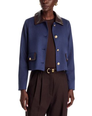 Faux Leather Trim Faux Suede Jacket 