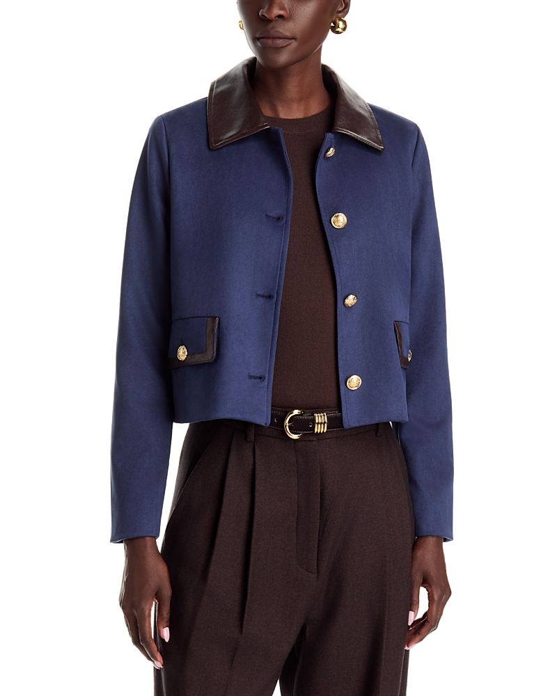 Dolce Cabo Faux Leather Trim Faux Suede Jacket In Blue