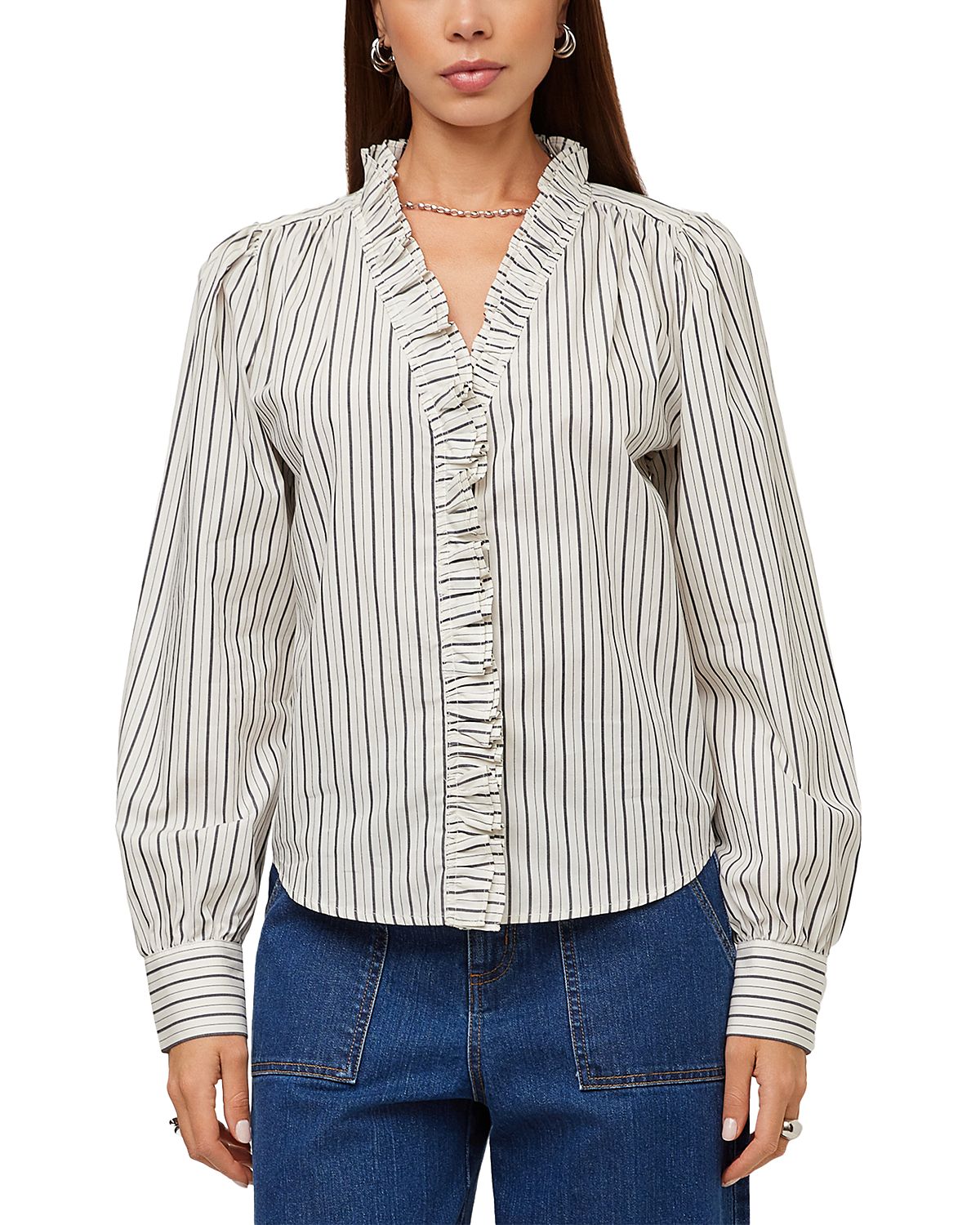 Fifteen Twenty Lizzy Cotton Stripe Ruffled Top