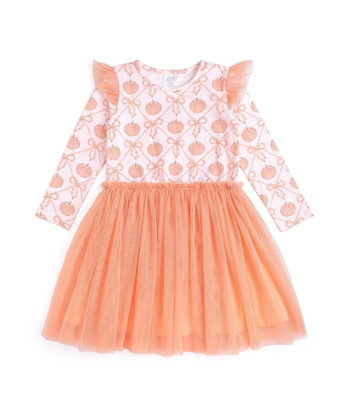 Sweet Wink Girls' Pumpkin Bow Trellis Long Sleeve Tutu Dress - Baby, Little Kid, Big Kid