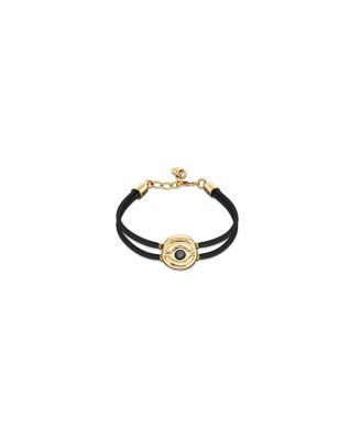  Black Double Leather Bracelet with  Gold-Plated Eye Detail and Crystal