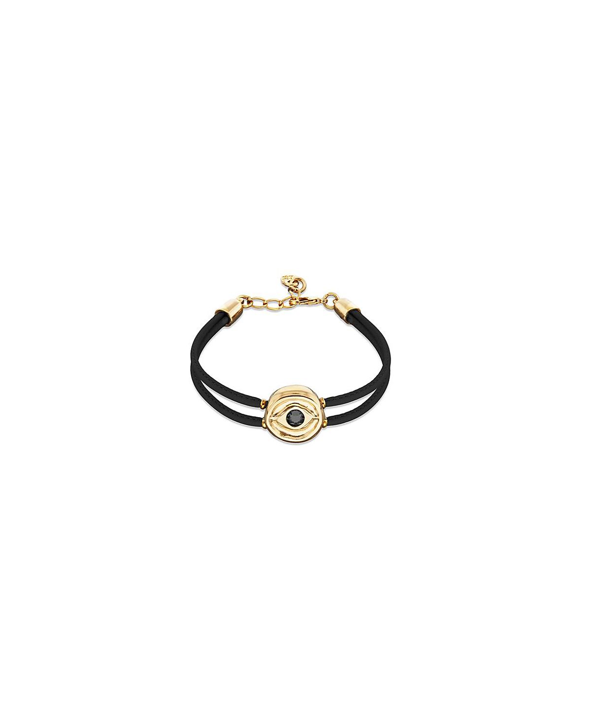 UNOde50 Black Double Leather Bracelet with Gold-Plated Eye Detail and Crystal