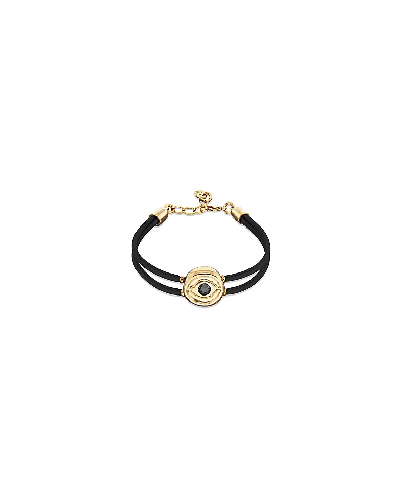 UNOde50 Black Double Leather Bracelet with Gold-Plated Eye Detail and Crystal