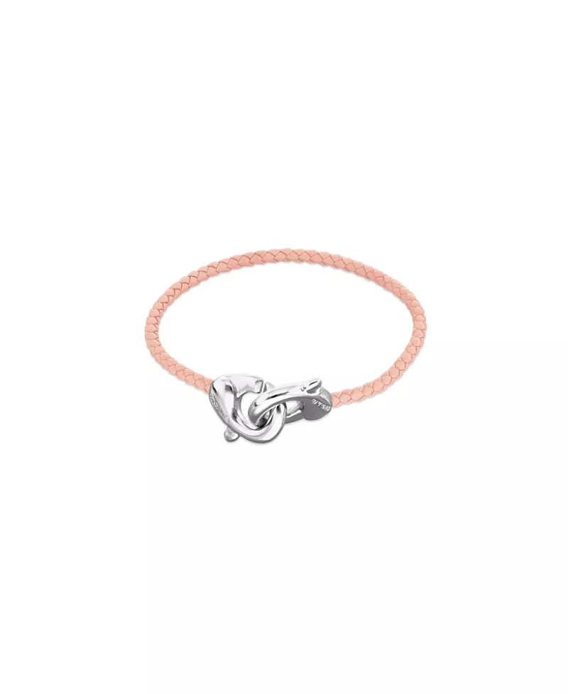 UNOde50 Pink Leather Strap with Sterling Silver-Plated Interlocking Carabiner Detail