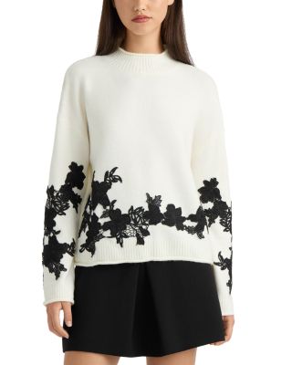 Mock Neck Floral Appliqu&eacute; Sweater