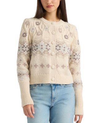 Embroidered Cable Knit Cardigan Sweater