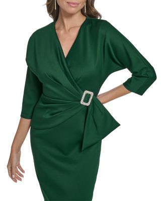 eliza j green wrap dress Side Drape Three Quarter Sleeve Cocktail shadow-dress