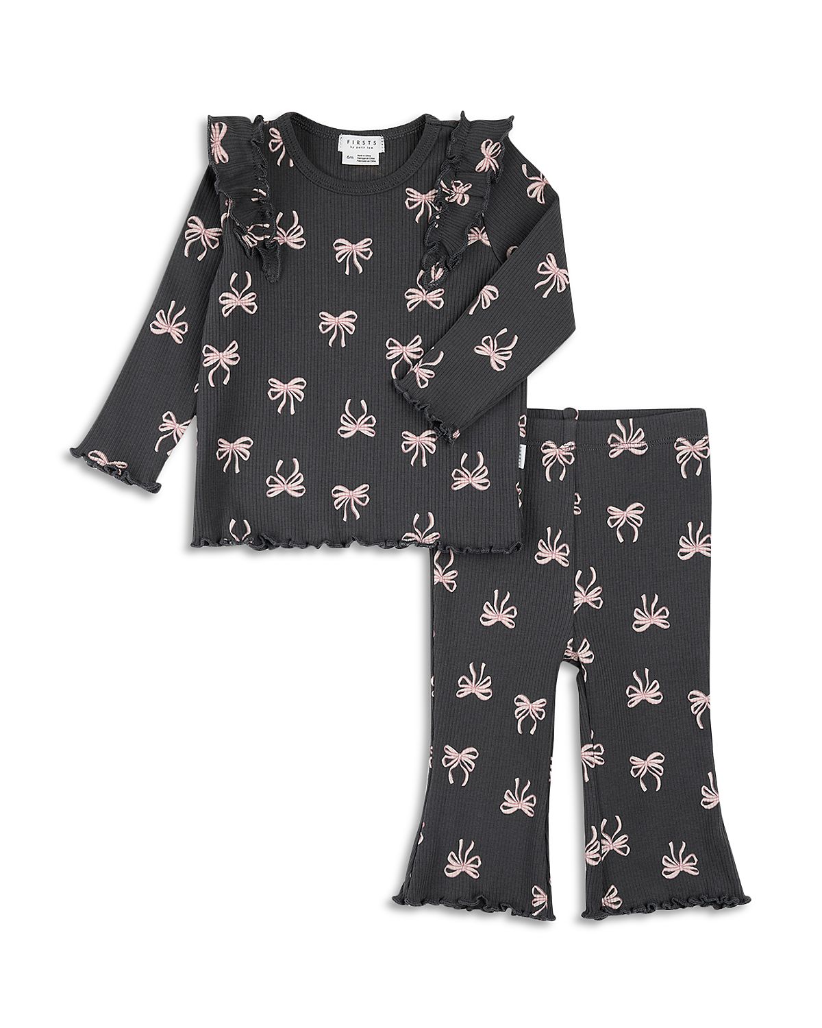 Firsts by petit lem Girls' Starlight Skater Bows Print Top & Flared Leggings Set - Baby