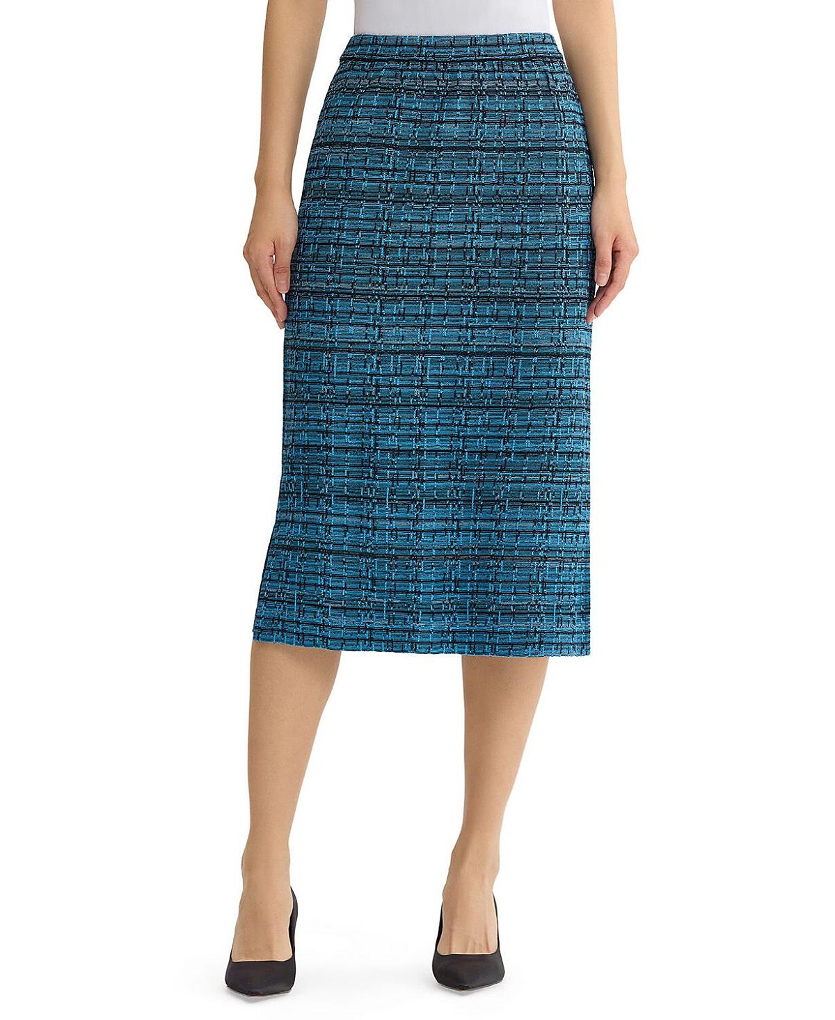 Ming Wang Side Slit Tweed Knit Pencil Skirt