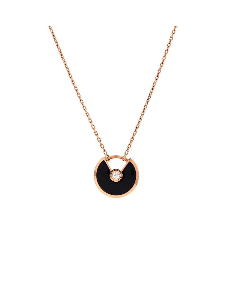 Pre-Owned Cartier Xs Amulette de Cartier Pendant Necklace 18K Rose Gold with Onyx and Diamond, 16.25