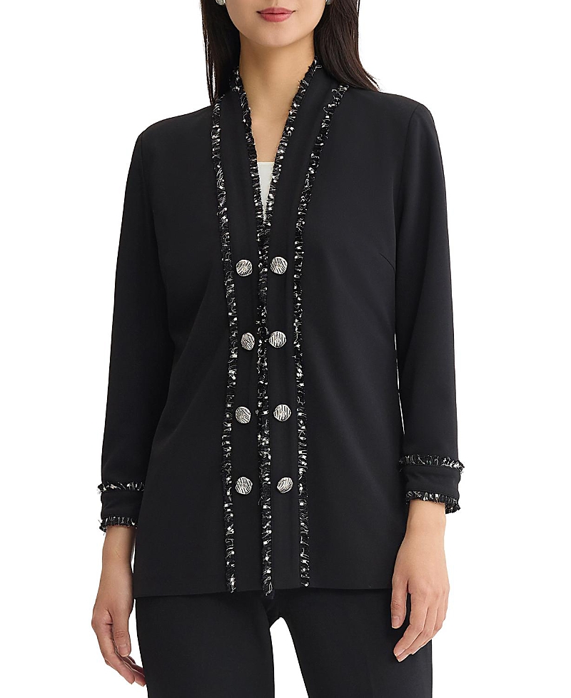 Ming Wang Plus Stretch Deco Crepe Eyelash Jacket In Black/ivory