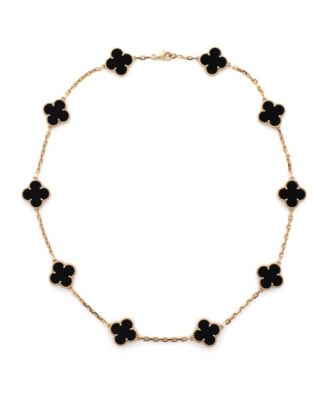  Vintage Alhambra 10 Motifs Necklace 18K Gold and Onyx, 17"