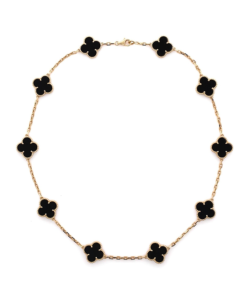 Pre-Owned Van Cleef & Arpels Vintage Alhambra 10 Motifs Necklace 18K Gold and Onyx, 17