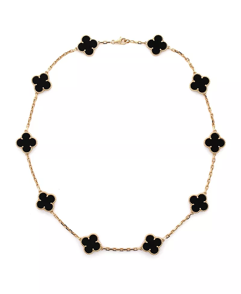 Pre-Owned Van Cleef & Arpels Vintage Alhambra 10 Motifs Necklace 18K Gold and Onyx, 17