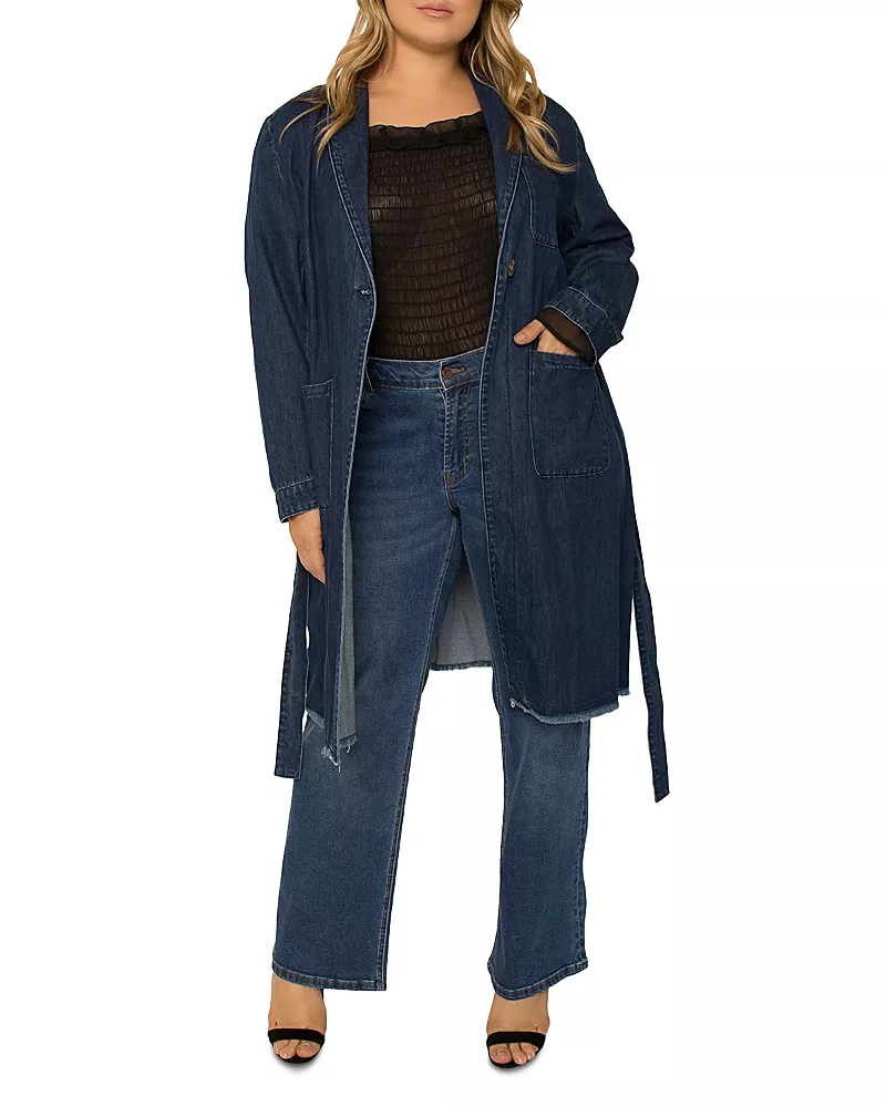 standards & practices Plus Natalie Denim Belted Trench Coat
