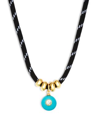 Aqua Crystal & Stone Cord Pendant Necklace, 16-18 - Exclusive In Black