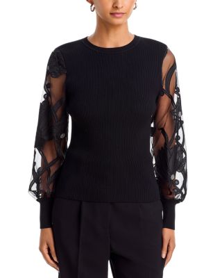 Milly Etta Combo Sleeve Knit Top