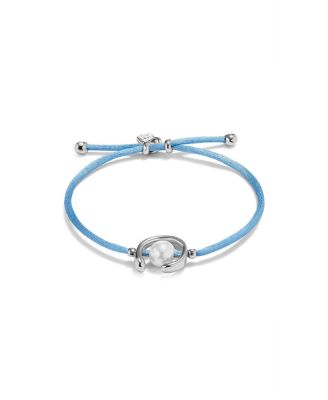  Blue Thread Bracelet with Pearl Shell Trimmings Plated in Sterling Silver