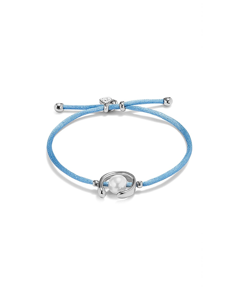 Unode50 Blue Thread Bracelet with Pearl Shell Trimmings Plated in Sterling Silver · M