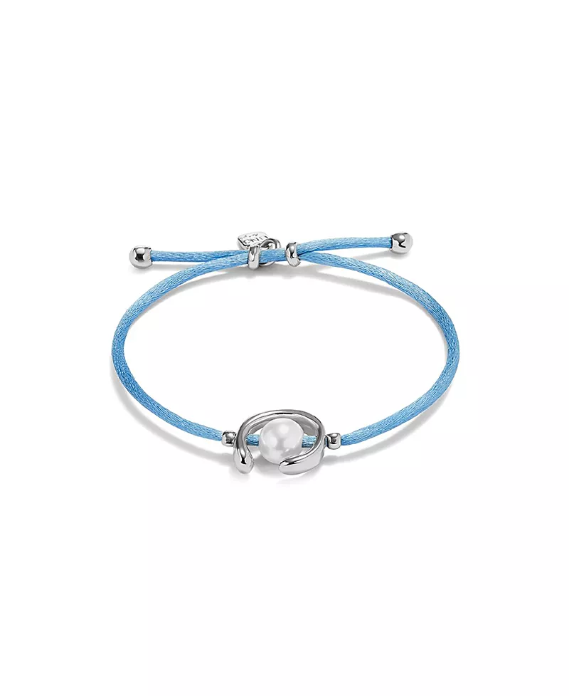 UNOde50 Blue Thread Bracelet with Pearl Shell Trimmings Plated in Sterling Silver