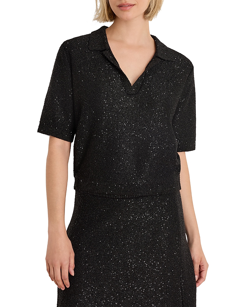 Nic+Zoe Anytime Sequin Polo Short Sleeve Sweater