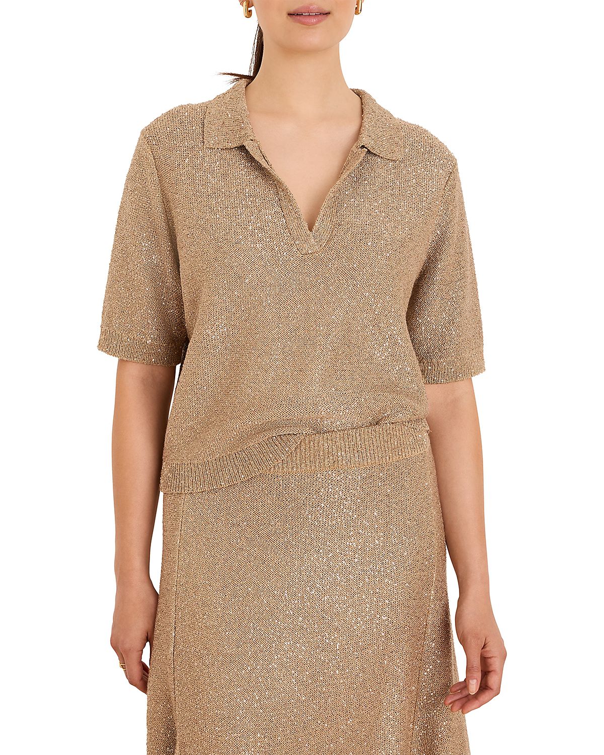 Nic+Zoe Anytime Sequin Polo Short Sleeve Sweater