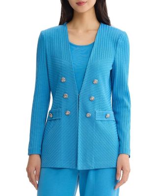Ming Wang Plus Textural Tonal Knit Jacket In Tranquil Blue