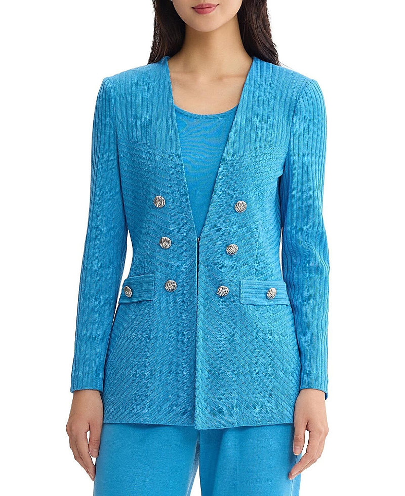 Ming Wang Plus Textural Tonal Knit Jacket In Tranquil Blue