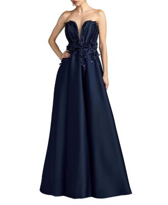  Strapless Satin Floral Beaded Embellished Ballgown