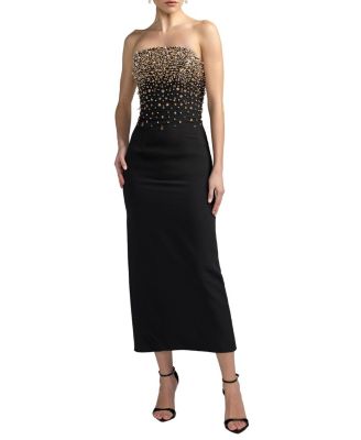 Beaded Strapless Crepe Midi Dress