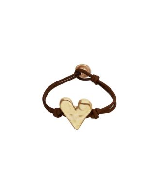  Brown Leather Strap with  Gold-Plated Heart Detail