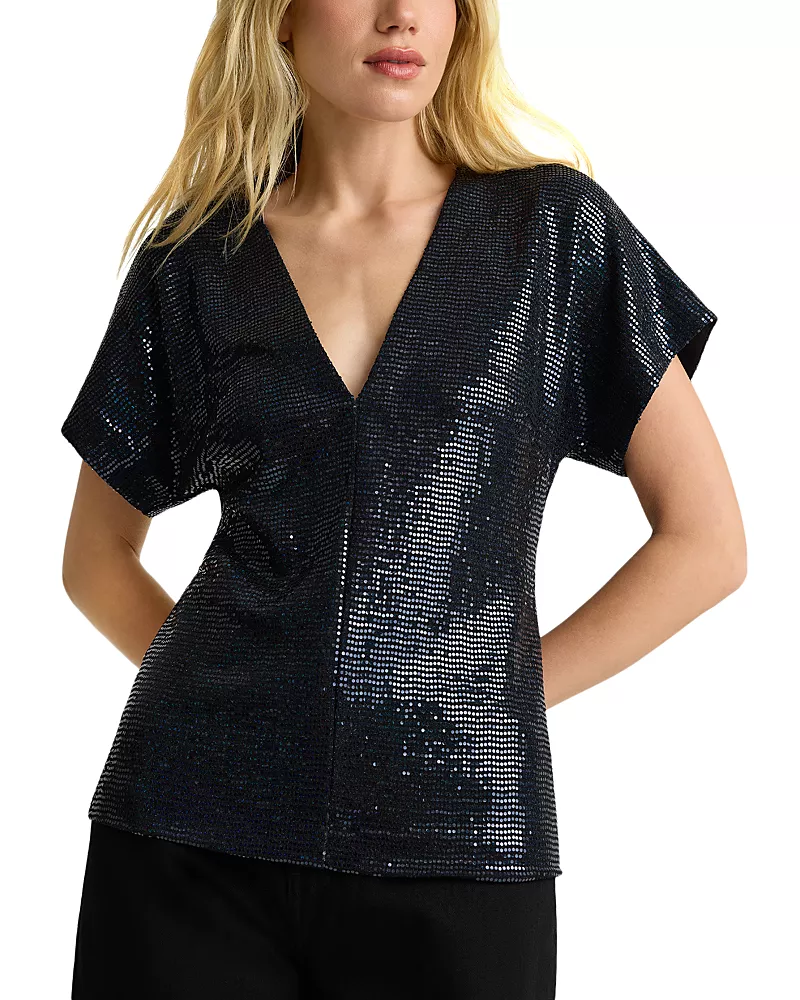 St. John Sequin V Neck Top