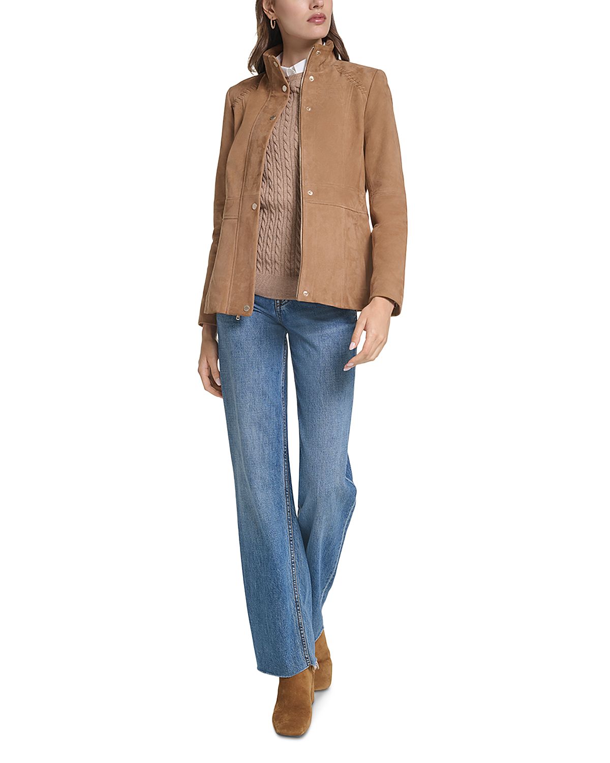 Cole Haan Stand Collar Suede Jacket
