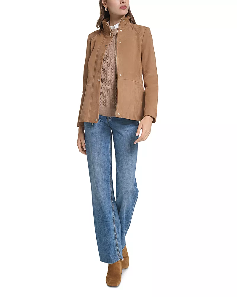 Cole Haan Stand Collar Suede Jacket