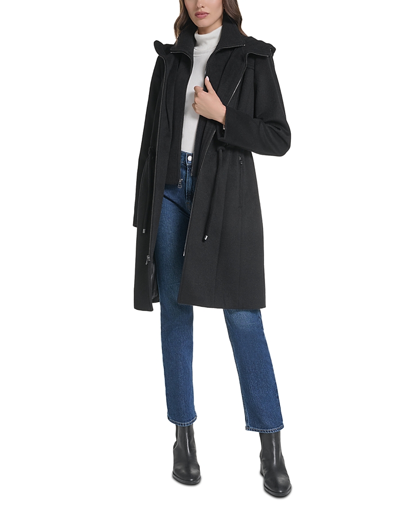 Cole Haan Hooded Slick Wool Blend Coat