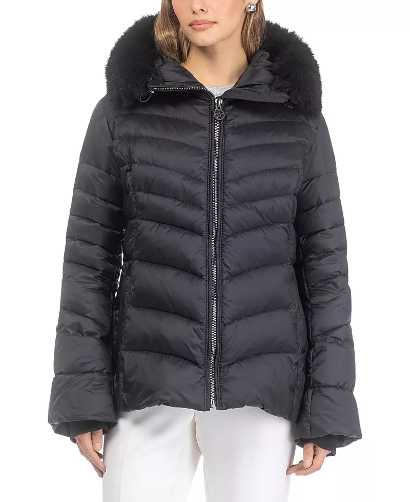 Gorski Apres-Ski Chevron Jacket with Detachable Toscana Lamb Hood Trim