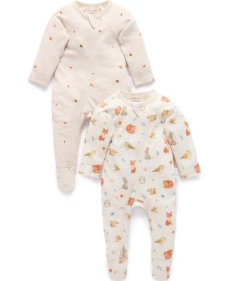 Unisex 2 Pack Printed Zip Footie - Baby