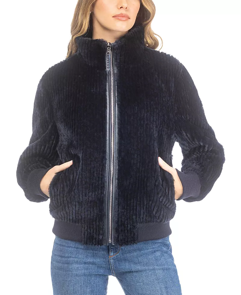 Gorski Reversible Select Grooved Shearling Lamb Insignia Bomber Jacket