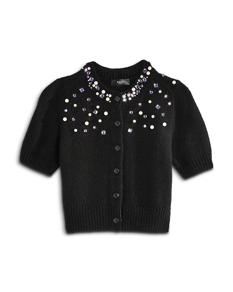 Aqua Girls' Embellished Eyelash Cardigan, Big Kid - Exclusive