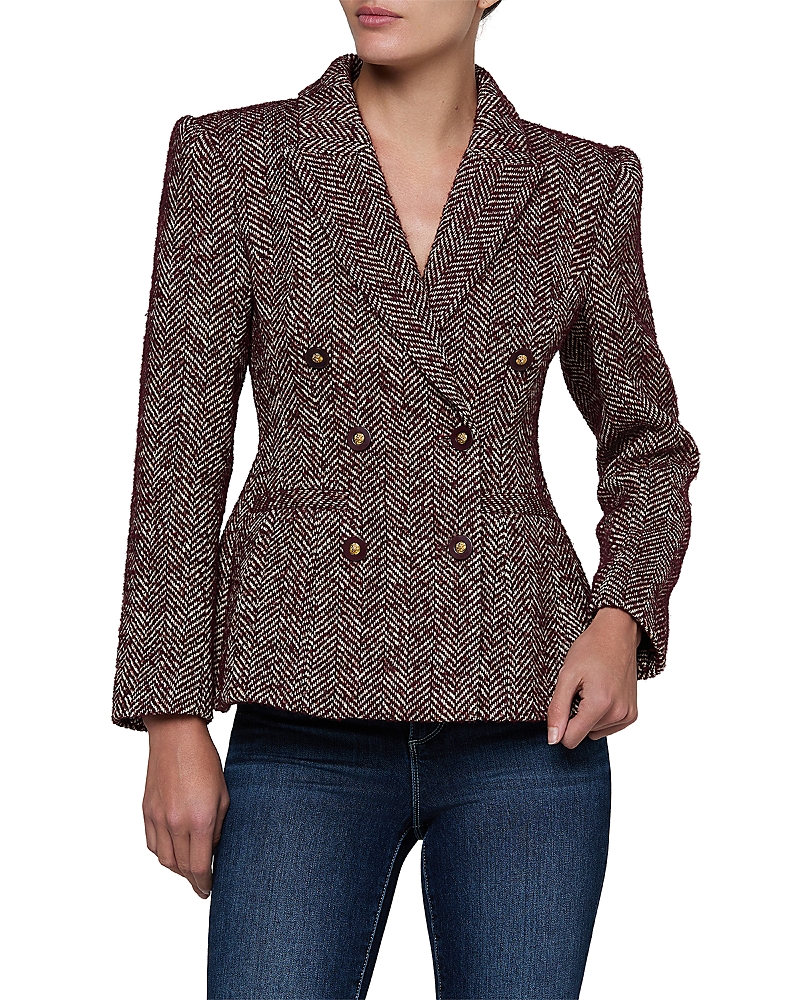 L'Agence Karima Tweed Double Breasted Cinched Waist Blazer