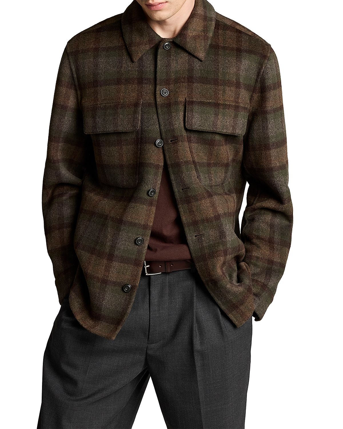 Vince Night Leaf Wool Blend Splittable Plaid Shirt Jacket